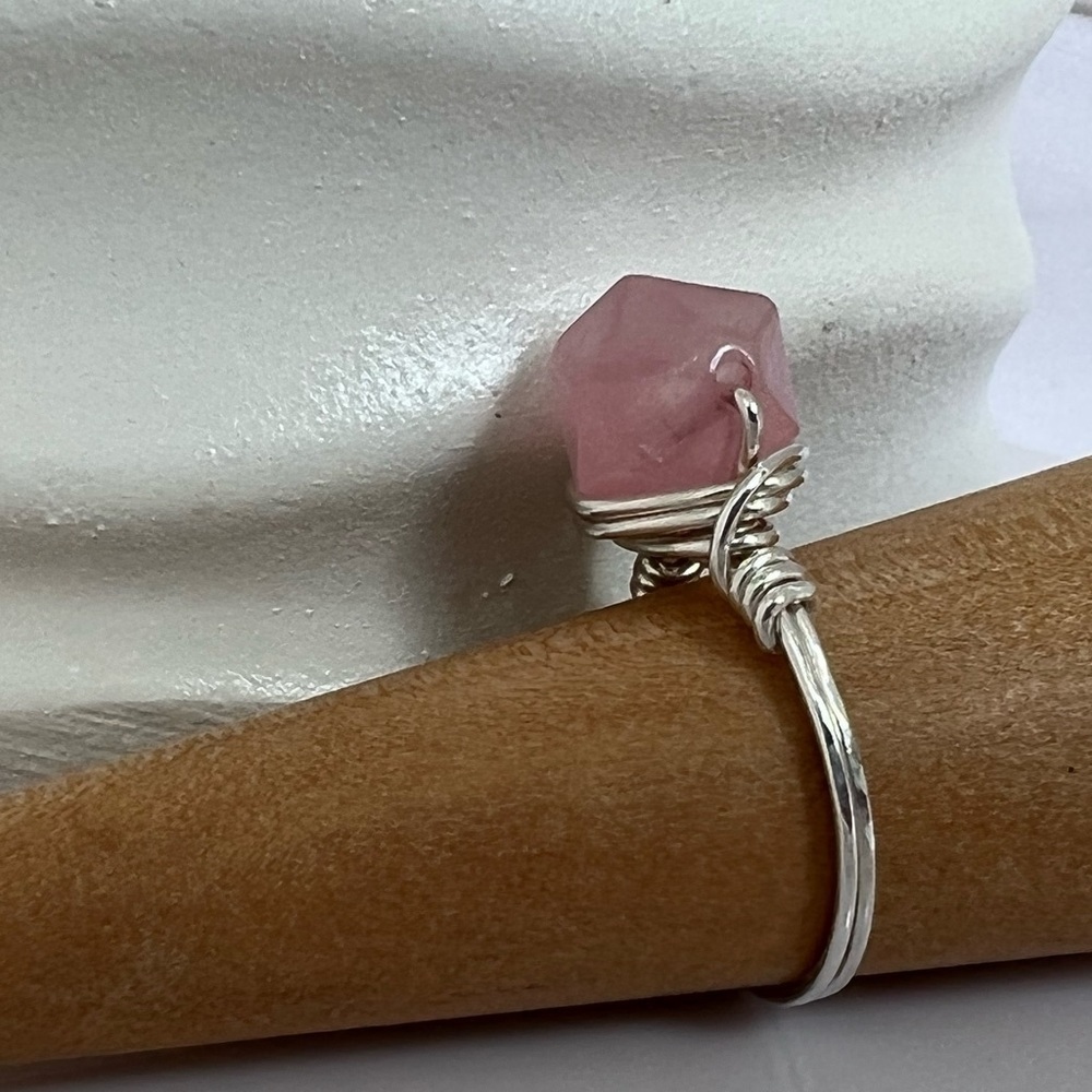 Artisan Rose Quartz Wire Wrapped 925 Silver Ring